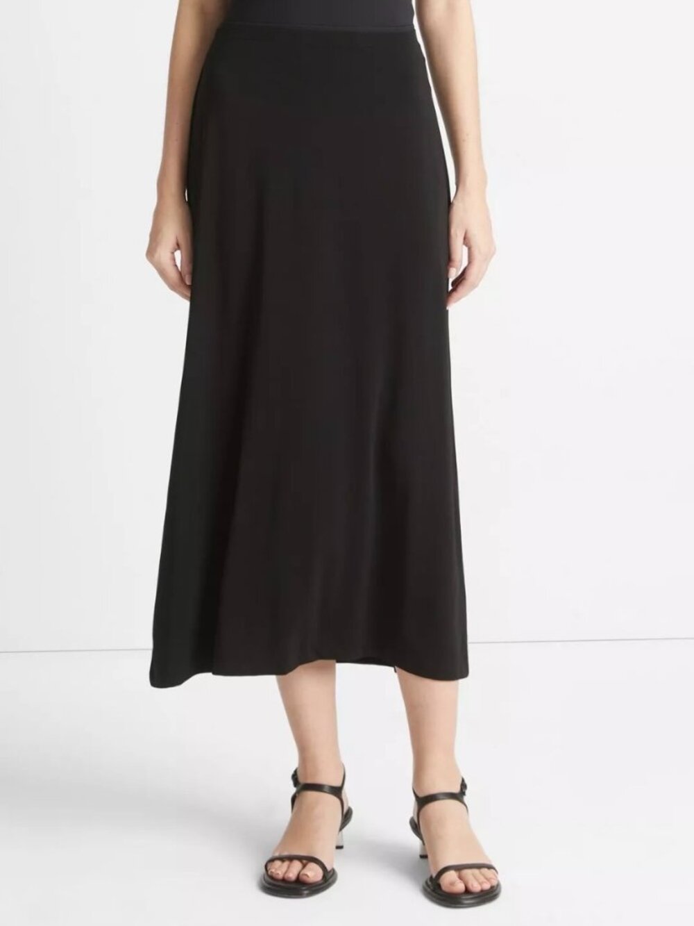 Vince Pull On Midi Skirt Size XL Black Jersey Minimalist Business Office